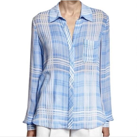 Diane Von Furstenberg Tops - Diane Von Furstenberg Carter Blouse Womens 8 Blue White Plaid Button Front